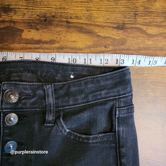 American Eagle Jeans 2 R Dream Jegging Crop Button Fly Black Wash Denim Stretch - Picture 7 of 12